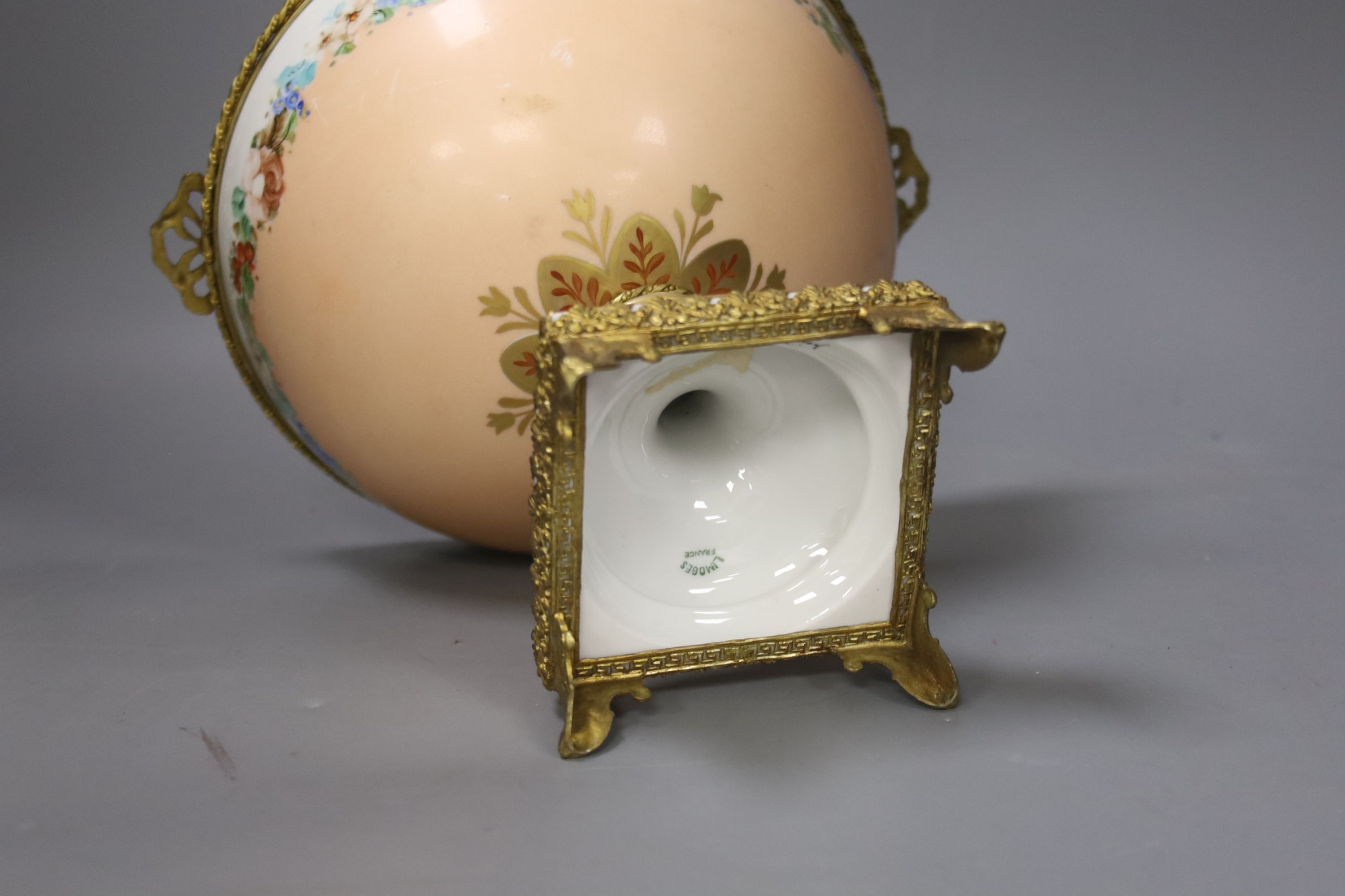 A Limoges hand painted porcelain and gilt metal centrepiece. 20.5cm